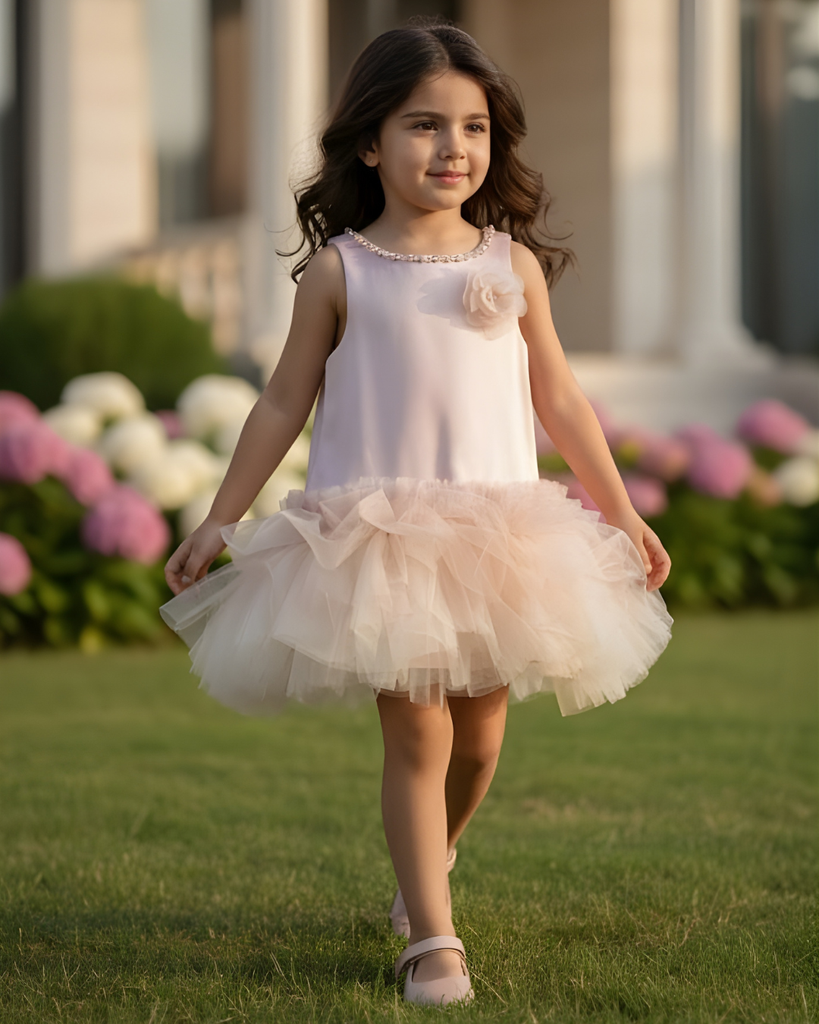 فستان بناتي خصر واطي2842