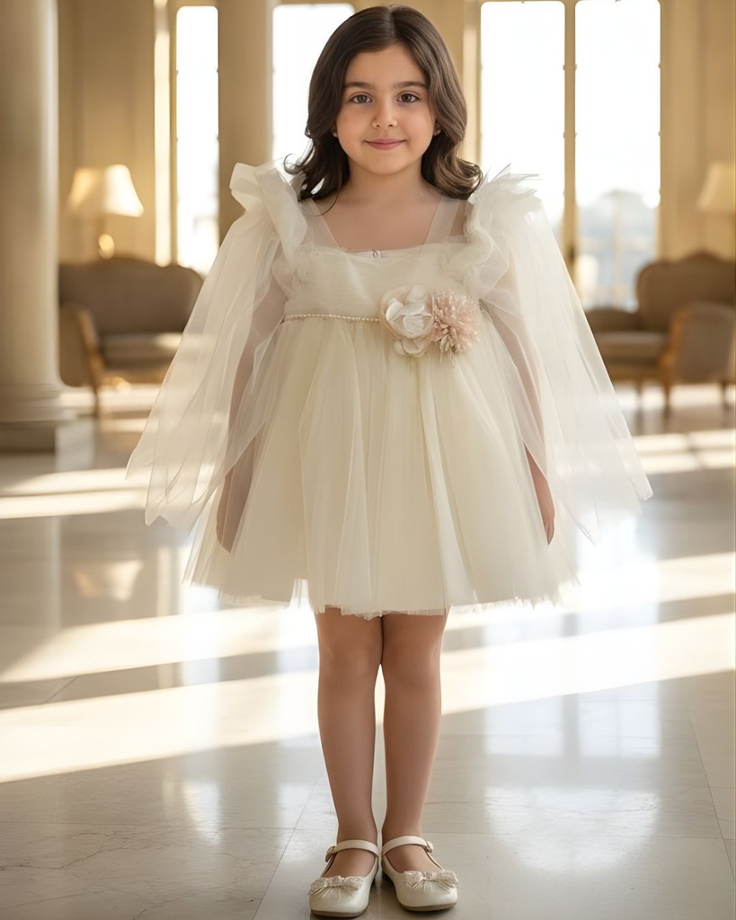 فستان بيبي اكمام تل 2847