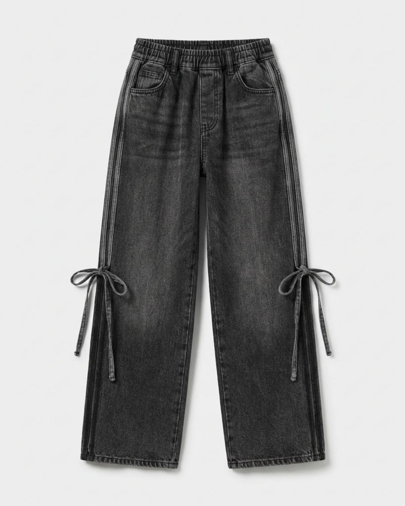 بنطلون جينز مغيط رباطات