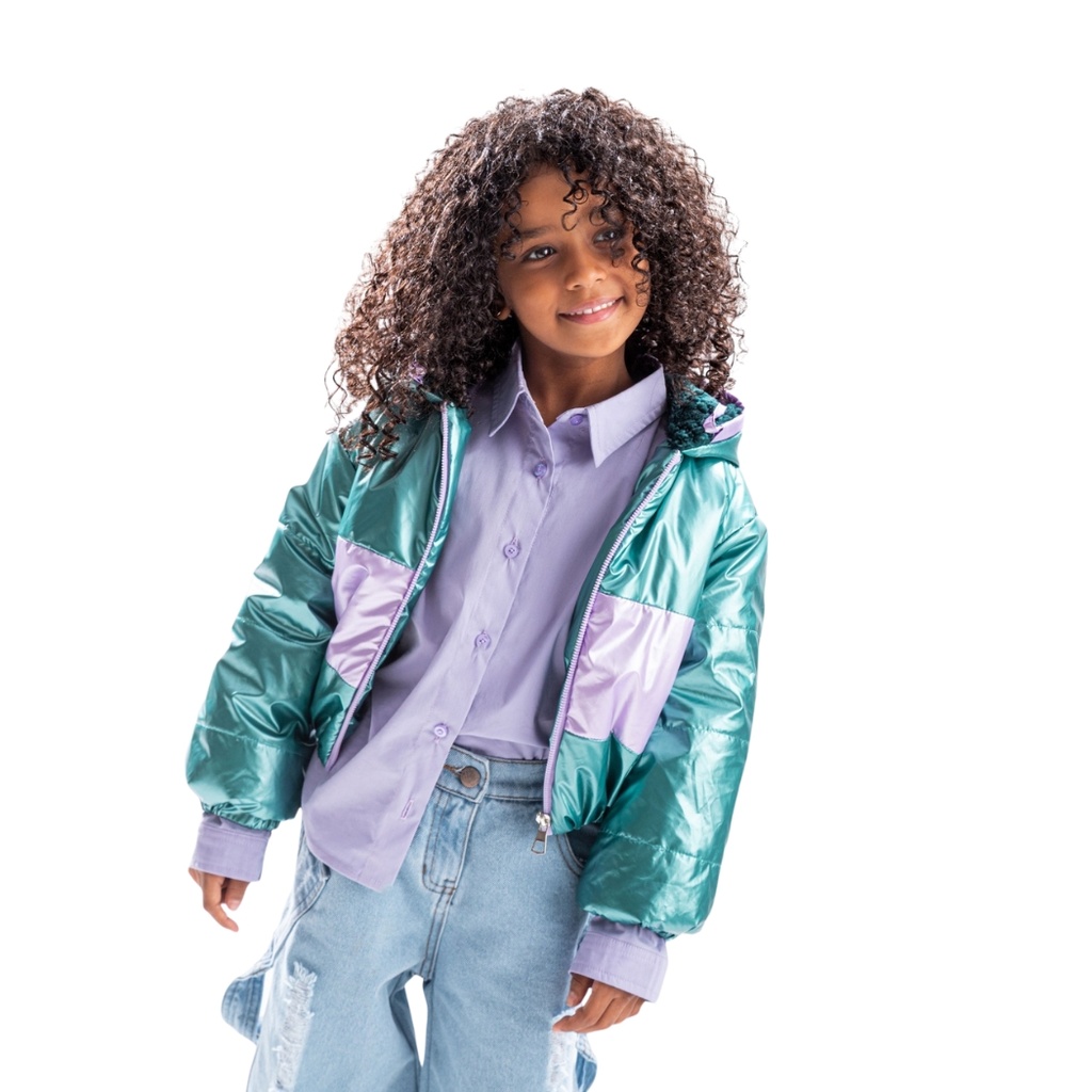 جاكيت اخضر وليلكي نايلون مبطن فرو waterproof