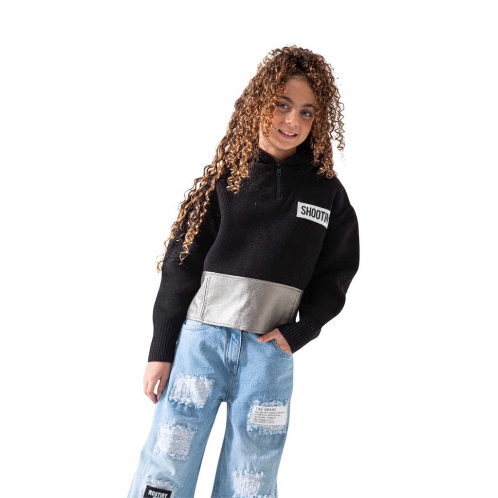 بلوزة صوف مع جلد silver