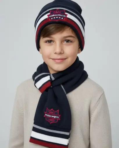 طاقية مع لفحة صوف كحلي 71343