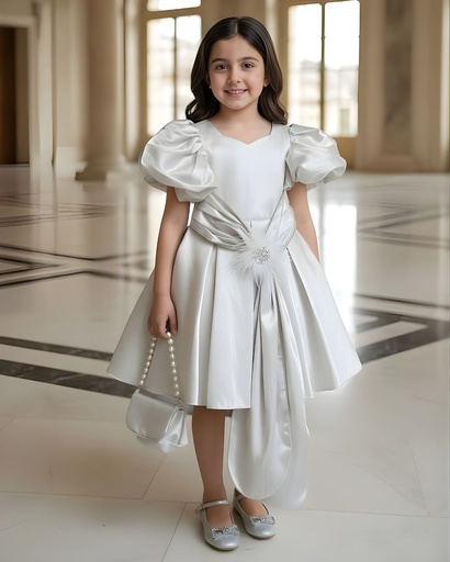 فستان ستان فضي ستراس 24008