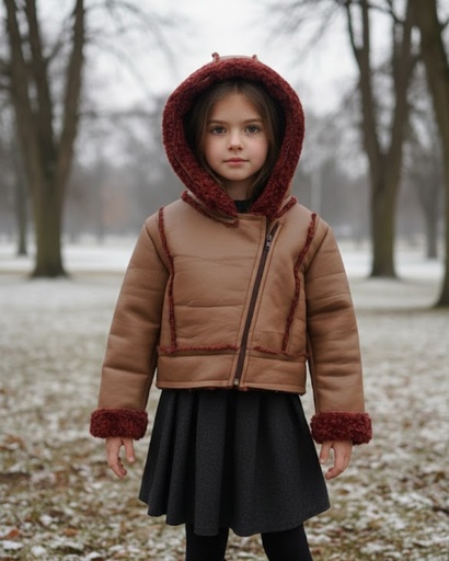 جاكيت جلد مبطن فرو خمري